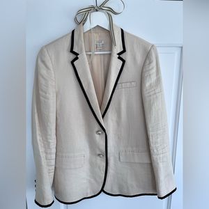 JCrew Linen Blazer Size 8 Petite Cream/Pink with Black Ticking